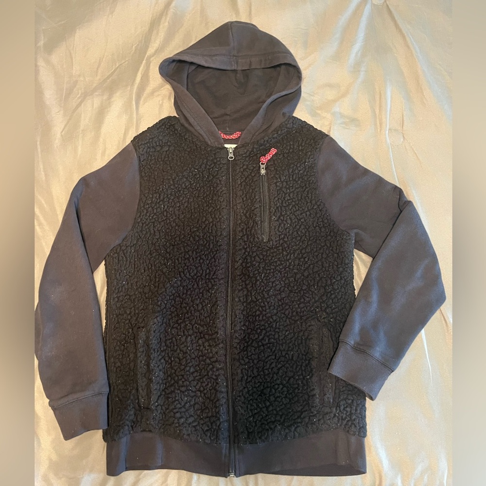 🌹 Cat & Jack Black Sherpa Hoodie Sweatshirt Size XL 14-16  (youth girls)